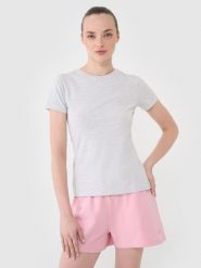 4F T-shirt slim gładki damski - szary XL. Szare t-shirty damskie 4f, xl, bez wzorów, z bawełny, bez kołnierzyka. Za 39.99 zł.