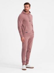 Komplet męski dresowy BASIC bluza kangurka + joggery – ciemnoróżowy. Czerwone bluzy bez kaptura męskie Ombre Clothing, m, z bawełny. W wyprzedaży za 239.99 zł.