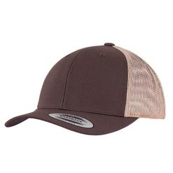 Dwukolorowa Czapka Trucker Retro. Brązowe czapki męskie FLEXFIT, bez wzorów, z bawełny, retro. Za 59.99 zł.