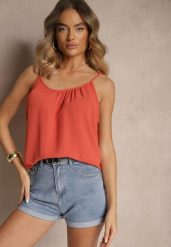 Różowy Basicowy Top z Bawełną Thireldi. Czerwone topy damskie Renee, l, bez wzorów, z bawełny, bez kołnierzyka. Za 29.99 zł.
