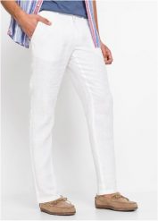 Spodnie lniane Regular Fit Straight z wygodnym paskiem. Czarne spodnie materiałowe męskie bonprix, bez wzorów. Za 239.99 zł.
