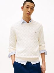 Tommy Hilfiger sweter Mężczyźni drobna dzianina biały, XL. Białe swetry męskie Tommy Hilfiger, m, bez wzorów, z bawełny, bez kołnierzyka. Za 569.95 zł.