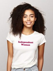 WOOOP Koszulka "Independent woman" w kolorze białym rozmiar: M. Białe bluzki damskie Wooop, m, bez wzorów, z bawełny, bez kołnierzyka, bez ramiączek. Za 83.42 zł.