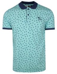 Koszulka POLO, Turkusowa w Listki, Krótki Rękaw, Męska, z Nadrukiem. Niebieskie koszulki polo męskie Porthal, l, bez wzorów, z bawełny, bez ramiączek. Za 145.00 zł.