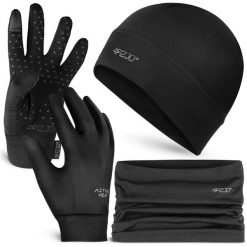 Zestaw termiczny unisex - czapka, komin i rękawiczki 4FIZJO. Czarne czapki zimowe damskie 4FIZJO. Za 99.99 zł.