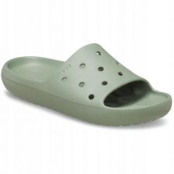 Klapki Dla Dorosłych Crocs Classic Slide V2. Czarne klapki damskie Crocs, bez wzorów, z materiału, bez obcasa. Za 111.99 zł.