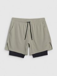 4F Spodenki treningowe szybkoschnące męskie - khaki M. Brązowe szorty sportowe męskie 4f, m, z dzianiny, na fitness i siłownię. Za 169.99 zł.