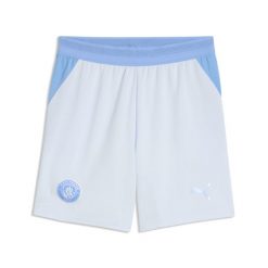 Młodzieżowe szorty Manchester City 26/27 PUMA. Niebieskia szorty damskie Puma, bez wzorów, z materiału, klasyczne, z standardowym stanem. Za 179.00 zł.