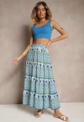 Niebieska Spódnica z Wiskozą o Rozkloszowanym Kroju w Etniczny Print Kolindriela. Niebieskie spódniczki damskie Renee, bez wzorów, z wiskozy, eleganckie, maxi, rozkloszowane. Za 44.99 zł.