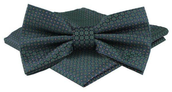Mucha Męska w Zestawie z Poszetką - Alties - Zieleń, Groszki. Zielone krawaty i muchy męskie Alties, bez wzorów, eleganckie. Za 65.00 zł.