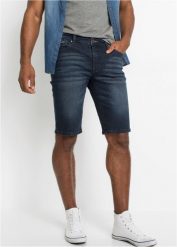 Bermudy dżinsowe ze stretchem Slim Fit. Niebieskie szorty męskie bonprix, bez wzorów, z jeansu. Za 127.99 zł.