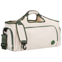 Weekendowa torba podróżna w kolorach ecru i zielonym, wyposażona w uchwyt na walizkę Peterson PTN 24480. Zielone torby podróżne damskie Peterson, bez wzorów. Za 149.99 zł.