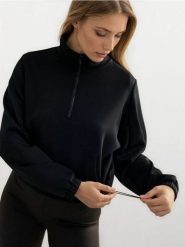 Bluza half-zip soft touch z domieszką wiskozy - czarny. Czarne bluzy bez kaptura damskie Sinsay, l, z wiskozy. Za 49.99 zł.