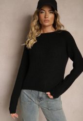 Czarny Krótki Sweter o Klasycznym Kroju Zinrethia. Czarne swetry klasyczne damskie Renee, l, z bawełny, bez kołnierzyka. Za 59.99 zł.