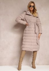 Różowy Płaszcz Kurtka Pikowana Wiązana Paskiem w Talii z Kapturem Hexana. Czerwone kurtki damskie Renee, xl, bez wzorów. Za 169.99 zł.