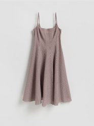 Sukienka w kratę - brązowy. Brązowe sukienki damskie Reserved, l, bez wzorów, z bawełny, klasyczne, bez kołnierzyka, bez ramiączek. Za 149.99 zł.