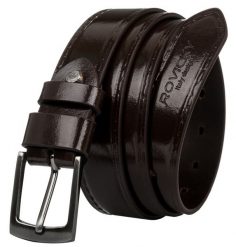 Pasek męski brązowy Rovicky PLW-R-11 BROWN. Brązowe paski męskie ROVICKY, z aplikacjami, z lakierowanej skóry. Za 43.00 zł.
