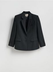 Marynarka z wełną - czarny. Czarne marynarki i żakiety damskie Reserved, l, bez wzorów, z tkaniny. Za 499.99 zł.