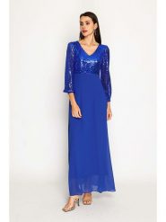 ASSUILI Sukienka w kolorze niebieskim rozmiar: 42. Niebieskie sukienki damskie Assuili, bez wzorów, klasyczne, bez kołnierzyka, bez ramiączek, maxi. Za 208.99 zł.