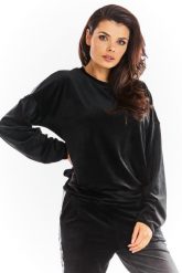 Czarna Welurowa Bluza z Logowaną Taśmą. Czarne bluzy bez kaptura damskie Awama, l, z materiału. Za 209.90 zł.