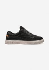 Czarne Buty Sportowe Tenisówki Przed Kostkę ze Skórzaną Wkładką Ptil. Czarne trampki i tenisówki męskie Born2be, bez wzorów, przed kostkę, bez zapięcia. Za 149.99 zł.