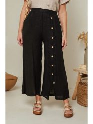 Curvy Lady Lniane spodnie w kolorze czarnym rozmiar: 48/50. Czarne spodnie materiałowe damskie Curvy Lady, bez wzorów, ze lnu, klasyczne, z podwyższonym stanem. Za 127.35 zł.