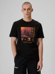 4F T-shirt relaxed z nadrukiem męski - czarny S. Czarne t-shirty męskie 4f, m, bez wzorów, z bawełny, bez kołnierzyka. Za 79.99 zł.