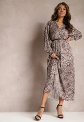 Beżowo-Brązowa Sukienka Rozkloszowana z Gumką w Pasie Philida. Brązowe sukienki damskie Renee, na co dzień, m, bez wzorów, eleganckie, bez kołnierzyka, bez ramiączek, maxi, rozkloszowane. Za 39.99 zł.