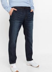Lekkie jeansy ze stretchem z gumką w talii, regular fit straight. Niebieskie jeansy męskie bonprix. Za 149.99 zł.