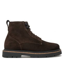 Botki Birkenstock. Brązowe botki damskie Birkenstock, bez obcasa, na płaskiej podeszwie, bez zapięcia. Za 759.99 zł.