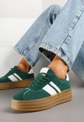 Zielone Sneakersy Kultowe Tenisówki z Ozdobnymi Paskami Vandell. Zielone trampki i tenisówki damskie Renee, bez wzorów, z jeansu. Za 79.99 zł.