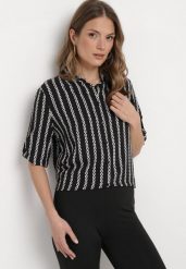 Czarna Koszula w Łańcuszkowy Wzór z Wiskozy i Bawełny Miravina. Czarne koszule damskie Born2be, l, bez wzorów, z bawełny, bez kołnierzyka, bez ramiączek. Za 24.99 zł.