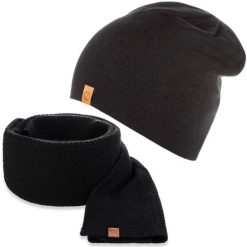 Zestaw męski brødrene czapka szal P1035 czarny. Czarne czapki męskie na jesień, bez wzorów, eleganckie. Za 94.99 zł.