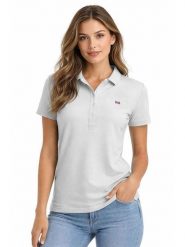 Geographical Norway Koszulka polo "Krystaline" w kolorze jasnoszarym rozmiar: S. Szare bluzki damskie Geographical Norway, s, bez wzorów, z bawełny, bez kołnierzyka, bez ramiączek. Za 86.99 zł.