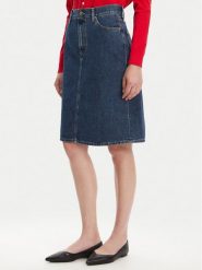 Tommy Hilfiger Spódnica jeansowa WW0WW45666 Granatowy Straight Fit. Niebieskie spódniczki damskie Tommy Hilfiger, bez wzorów, z bawełny. Za 299.99 zł.