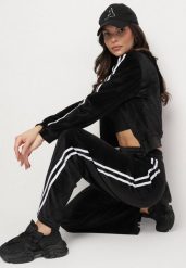 Czarny Komplet Dresowy Rozpinana Bluza z Kapturem i Spodnie o Szerokim Kroju Usivisa. Czarne bluzy z kapturem damskie Born2be, m, z dresówki. Za 79.99 zł.