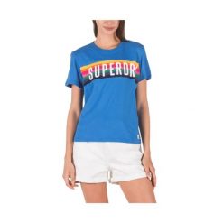Koszulka turystyczna damska Superdry Rainbow Graphic Tee. Niebieskie bluzki sportowe damskie Superdry., s, bez wzorów, z bawełny, bez ramiączek. Za 81.00 zł.