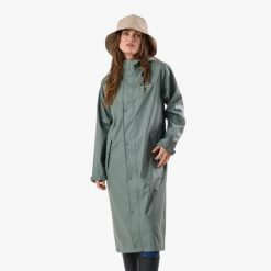 Kurtka przeciwdeszczowa damska do wędrówek wodoodporna Väderöarna Long Coat W. Niebieskie kurtki damskie SWEDEMOUNT, bez kaptura. Za 329.99 zł.