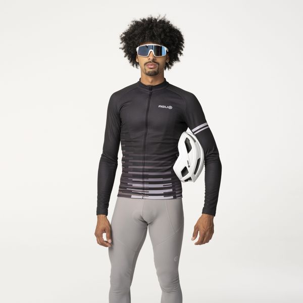 Męska koszulka rowerowa z długim rękawem Essential oddychająca czarna. Czarne t-shirty sportowe męskie Agu, na jesień, l, z materiału, bez ramiączek, na fitness i siłownię. Za 438.30 zł.