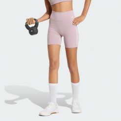 Krótkie legginsy Optime Workout 3-Stripes. Czerwone legginsy damskie Adidas, bez wzorów, z lycry, z podwyższonym stanem, na fitness i siłownię. Za 199.00 zł.
