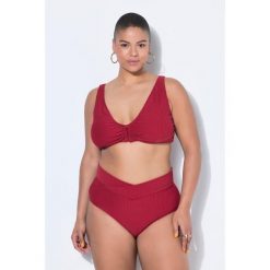 Damski Top bikini miękkie miseczki paski frotte ozdobne kółko. Czerwone bikini damskie Ulla Popken, bez wzorów, plus size. W wyprzedaży za 111.99 zł.
