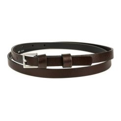 Pasek damski wąski solidny skórzany do sukienki brązowy S18 : Kolory - brązowy, beżowy, Rozmiar pasków - r.90-105 cm. Brązowe sukienki damskie s, bez wzorów, bez kołnierzyka, bez ramiączek. Za 45.09 zł.