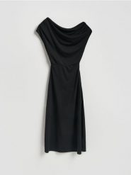 Sukienka midi - czarny. Czarne sukienki damskie Reserved, l, bez wzorów, z dzianiny, klasyczne, bez kołnierzyka, bez ramiączek, midi. Za 129.99 zł.