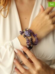 Pierres de Jade Bransoletki (3 szt.) z ametystami rozmiar: onesize. Różowe bransoletki damskie Pierres de Jade, z mosiądzu. Za 127.95 zł.