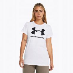 Koszulka T-Shirt Damski Sportowy Biały Under Armour Rival Logo Xxl. Białe bluzki sportowe damskie Under Armour, xxl, bez kołnierzyka, bez ramiączek. Za 129.99 zł.
