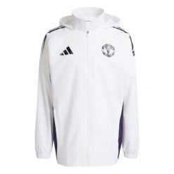 Kurtka przeciwdeszczowa Manchester United 2025/26. Białe kurtki męskie Adidas, m, bez wzorów, bez kaptura. Za 494.69 zł.