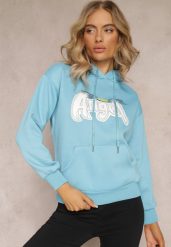 Jasnoniebieska Ocieplona Bluza Kangurka z Nadrukiem Pralle. Niebieskie bluzy bez kaptura damskie Renee, l. Za 79.99 zł.
