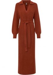 Długa sukienka dzianinowa z paskiem (2 części). Białe sukienki damskie bonprix, bez wzorów, z dzianiny, bez kołnierzyka, bez ramiączek, maxi. Za 127.99 zł.