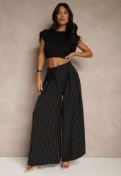 Czarne Spodnie Palazzo High Waist Ozdobione Broszką Kwiatem Folassea. Czarne broszki damskie Renee. Za 79.99 zł.