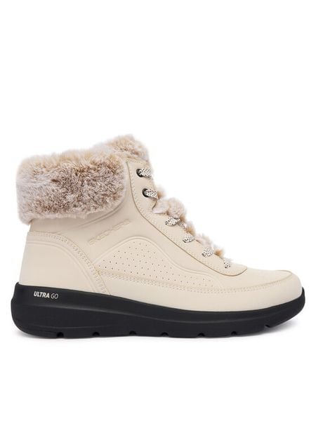 Skechers Trzewiki Glacial Ultra 144199/NTBK Beżowy. Brązowe botki damskie Skechers, ze skóry, bez obcasa, na płaskiej podeszwie, bez zapięcia. Za 299.99 zł.